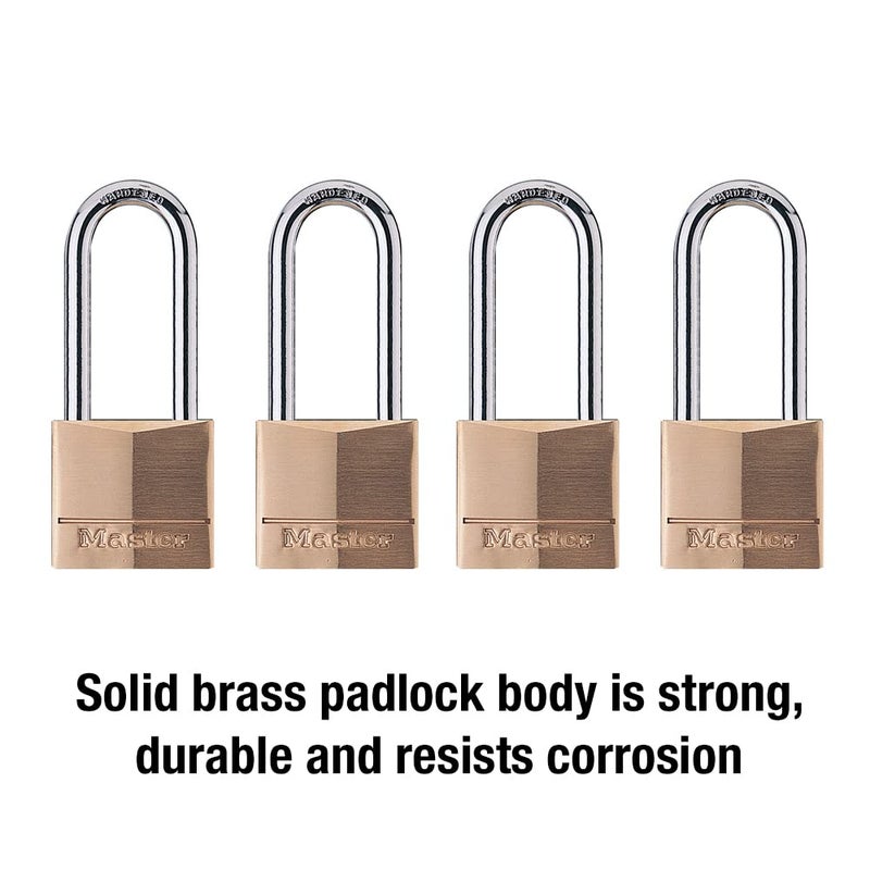 Master Lock Padlock, Solid Brass Lock, 1-9/16 in. Wide, 140QLH (Pack of 4-Keyed Alike) - Image 3